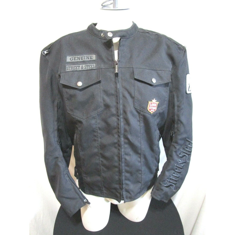 Street & Steel Black Padded Vented Embroidered w/Patches Motorcycle Jacket Men M